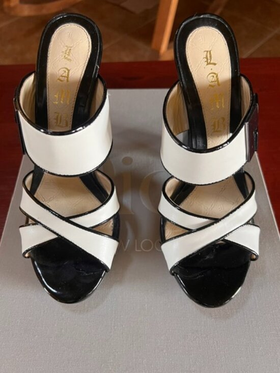 L.A.M.B. Shoes - L.A.M.B. Sandra Sandal Black & White EUC Sz 6.5